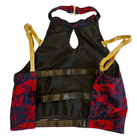 10th House small adult 2 piece dance set navy red lace Applique recital - Picture 3 of 16